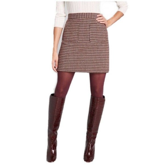 ModCloth skirt brown new 8 houndstooth Informed Ensemble Tweed With Tags Lined - Picture 1 of 11